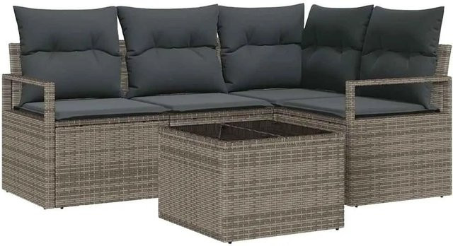 vidaXL Gartenmöbel Set aus Poly-Rattan in Hellgrau mit L-Form, 3-Sitzer Sofa, Eckelement, Couchtisch und integriertem Kissen-Speicher sowie passenden Kissen - Bild 1