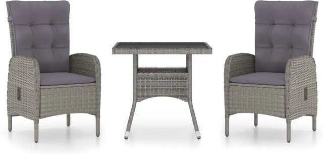vidaXL 3-teilige Garten-Essgruppe aus Poly-Rattan und Glas in Grau - Bild 1
