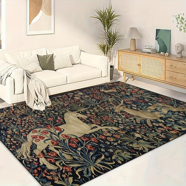 Waschbarer Vintage Teppich mit Einhorn-Motiv von Lodestar, Mehrfarbig, B/T: 60 x 40 cm - Bild 1