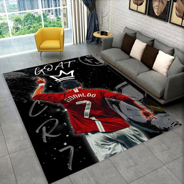 CR7 Goat Ronaldo Fußballstar Teppich für Kinderzimmer und Wohnzimmer, rutschfeste Bodenmatte aus Polyester, grau/schwarz, B/T: 60 x 40 cm - Bild 1