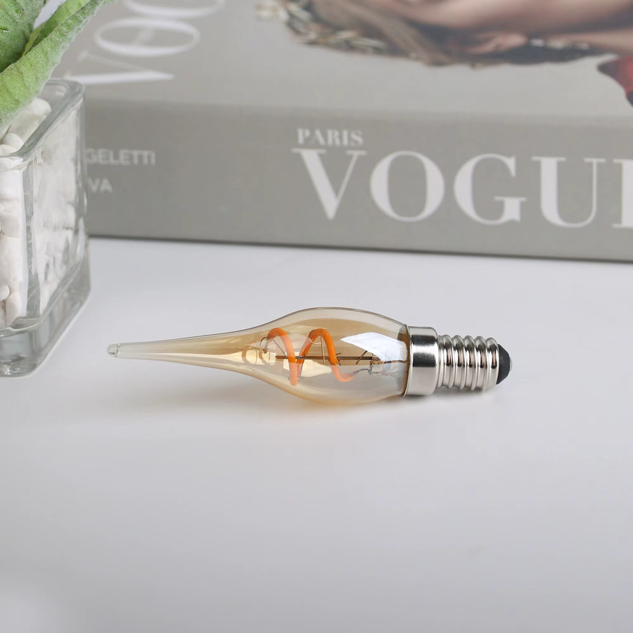 Grensk Retro LED Kerzenlampe mit Spiralform und Flammenform, E14 Basis, 1,5 W, Warmweiß 2200K, dimmbar, Transparent - Bild 6