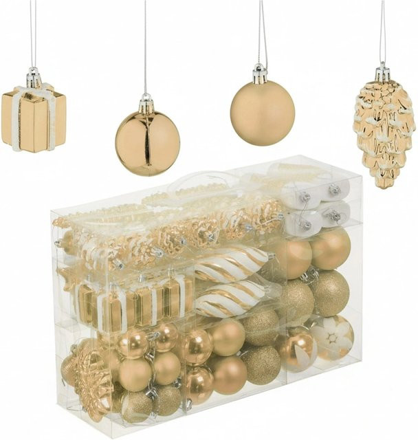 Relaxdays Weihnachtskugeln 72er Set aus Polystyrol in Champagner und Gold mit Bändchen - Bild 1