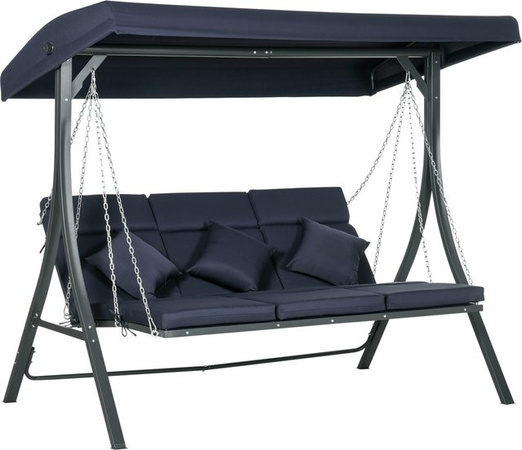 Outsunny Hollywoodschaukel 3-Sitzer mit Sonnendach und Kissen, Blau/Schwarz, B/T/H: 198 x 118 x 168 cm