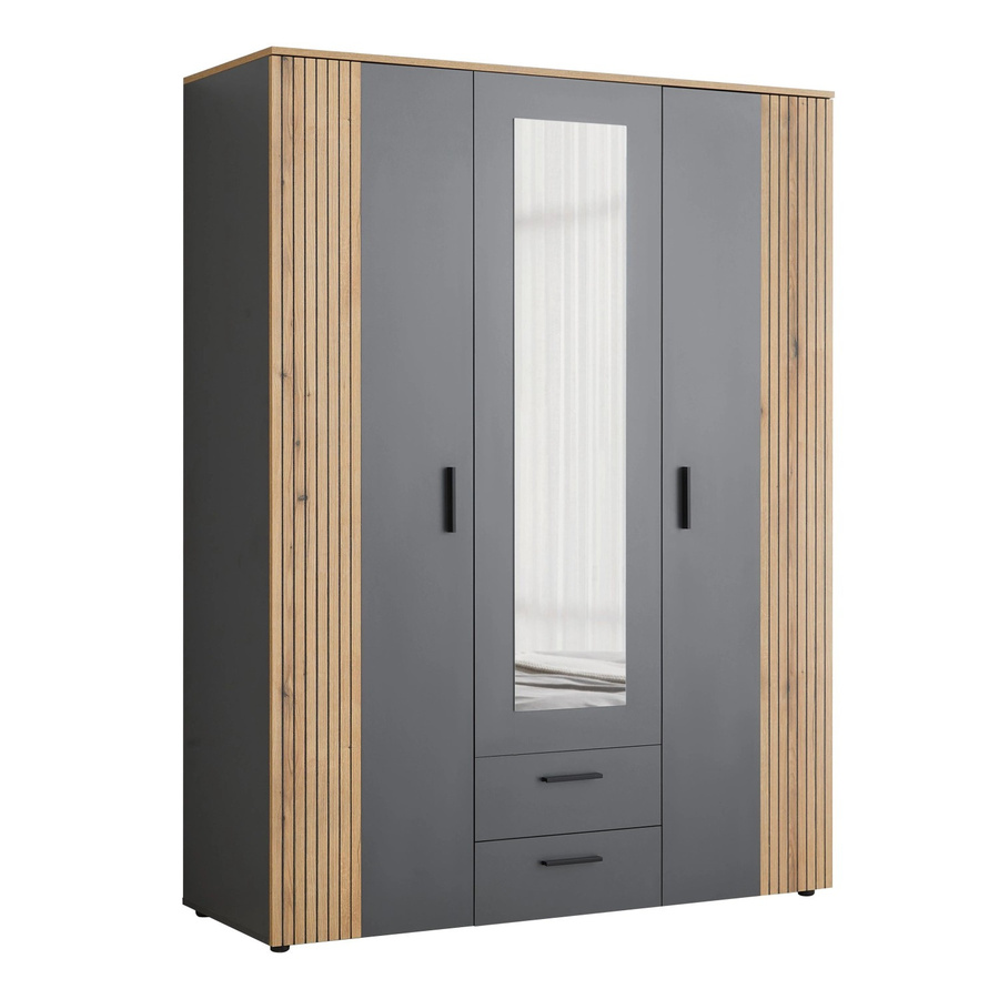 Mömax Kleiderschrank Cadix in Anthrazit und Eiche mit integrierten Schubladen und Spiegel, B/T/H: 150 x 55 x 200 cm - Bild 2