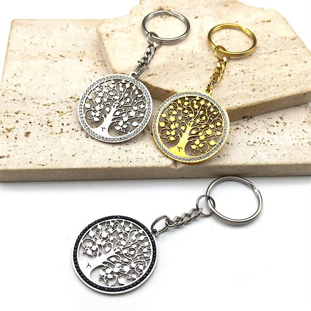 AFAWA Anhänger Baum des Lebens, Edelstahl, Goldfarbe, Strass, Unisex - Bild 1