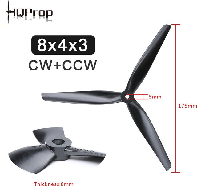 HQPORP MacroQuad 8040 Propeller 3 Blatt aus Glasfaser-Nylon in Schwarz für 8 Zoll FPV Multirotor Drohnen - Bild 1