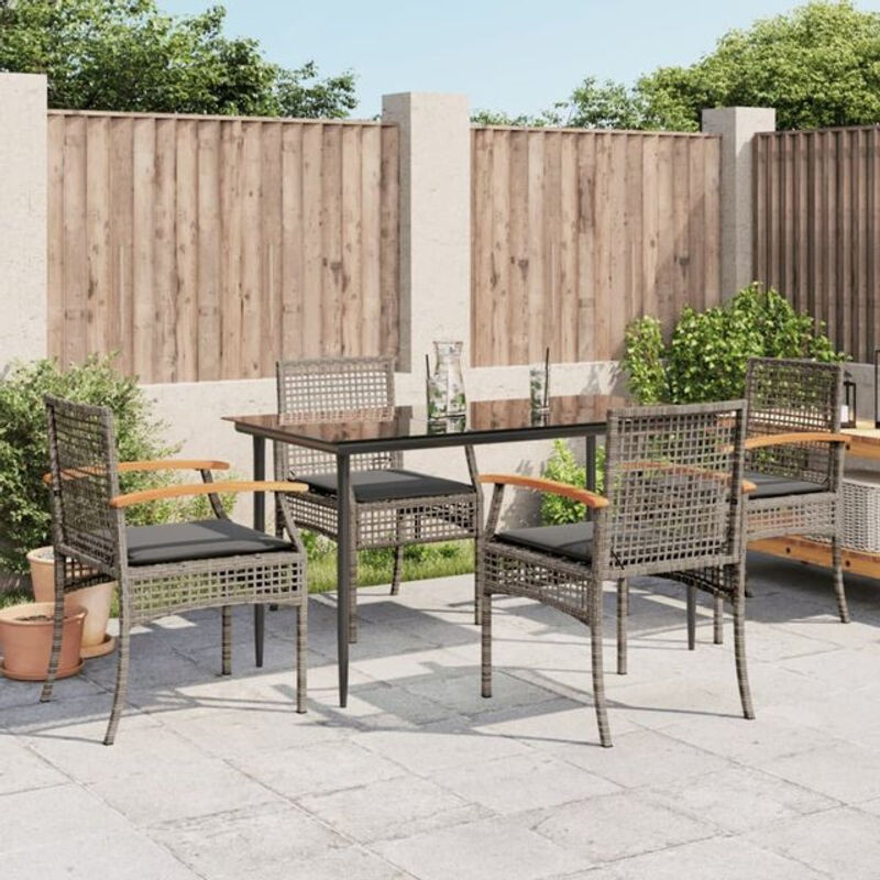 5-tlg. Gartenmöbel-Set Vidaxl aus Polyrattan mit Kissen und Glas, Grau - Bild 1