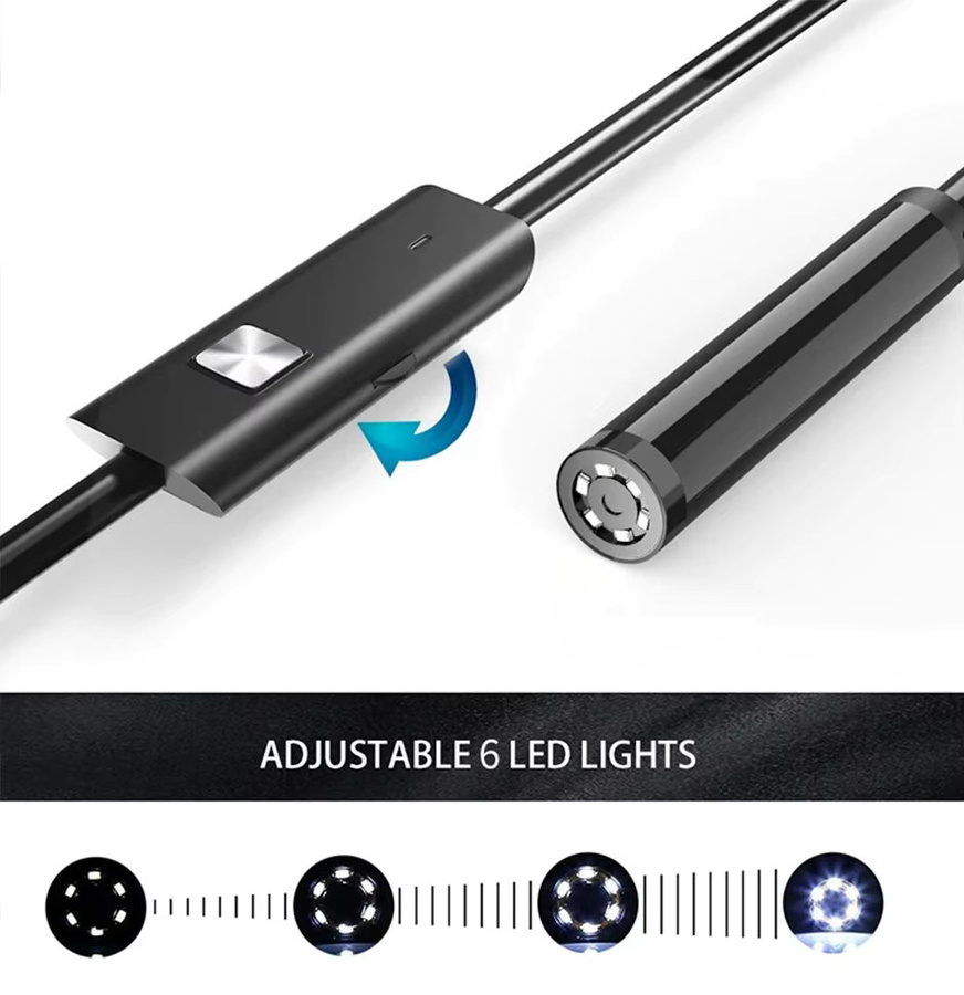 Android Endoskopkamera mit 7-mm-Objektiv, einstellbar, 6 LEDs, IP67 wasserdicht, Mikro-Inspektions-Videokamera, Schlangenkamera, Boreskop, Schwarz - Bild 3