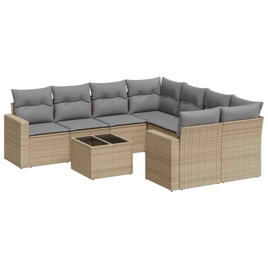 vidaXL 9-teilige Garten-Sofagarnitur aus Poly-Rattan mit Kissen in Beige-grau - Bild 2