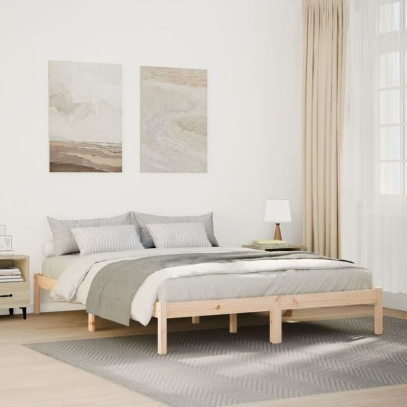 Massivholzbett Vidaxl aus Kiefer in Natur Braun im Landhaus- und Skandinavischen Stil, B/T/H: 160 x 220 cm - Bild 1