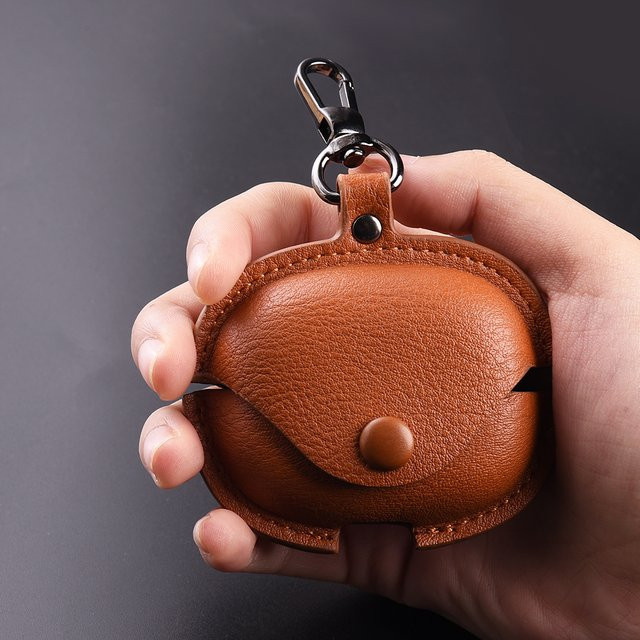 Retro Lederhülle für Xiaomi Redmi Buds 8 Pro in Braun mit Haken - Bild 1