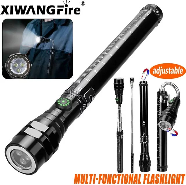 XIWANGFIRE Multifunktionale 3-LED-Arbeitsleuchte in Schwarz, biegbare magnetische Taschenlampe und wiederaufladbare Notleuchte für Autoreparatur und Camping - Bild 1
