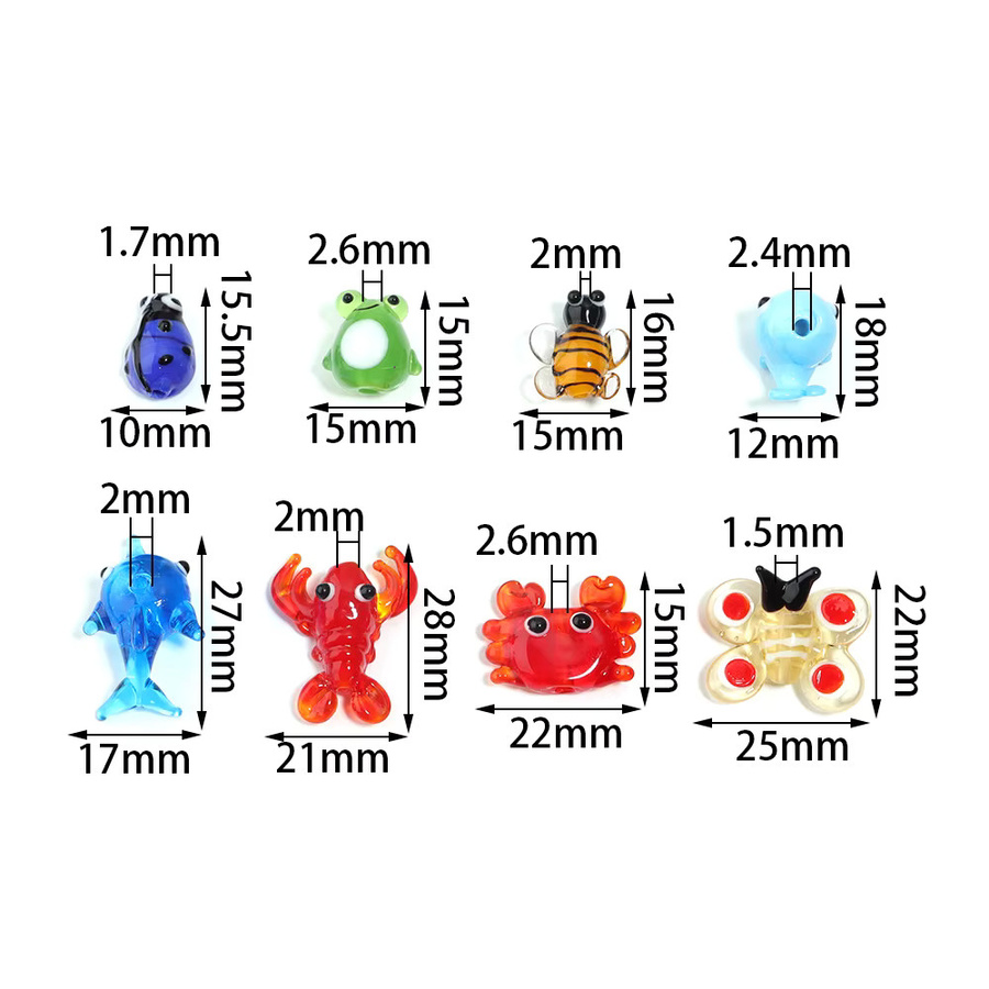 Glasperlen Tier Motive, Bunt, Cartoon Krabbe Garnele Frosch Fisch, DIY - Bild 2