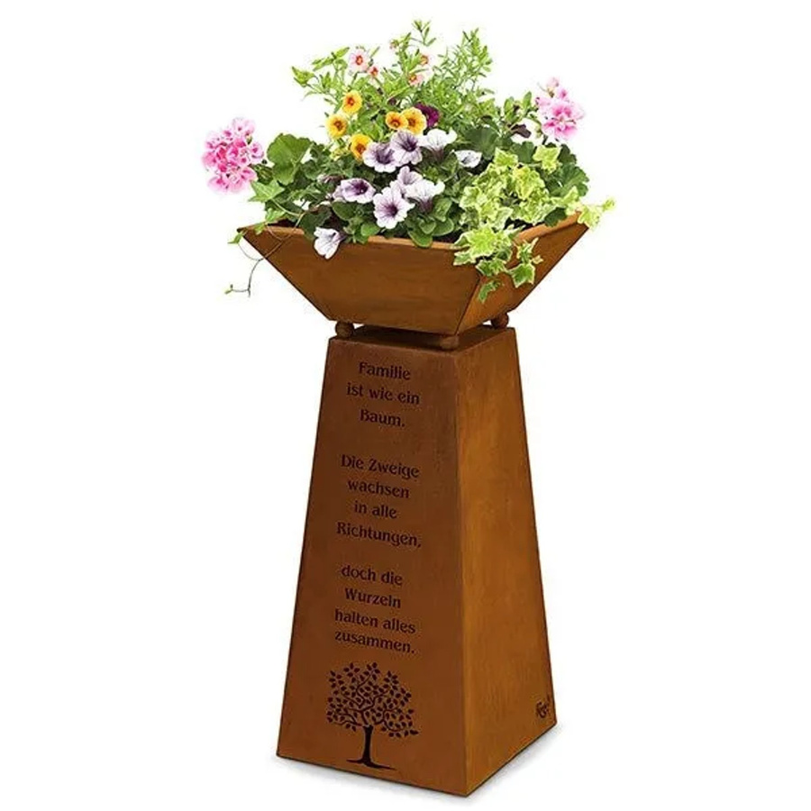 Rostikal Lebensbaum Pflanzsäule aus Cortenstahl mit Schale in Braun, Höhe: 57 cm - Bild 2