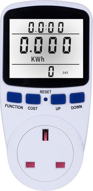 Kkmoon Leistungsmesser mit LCD-Display und Backlight, Energieverbrauchsmesser für Steckdose mit UK-Stecker, Farbe: Weiß - Bild 1