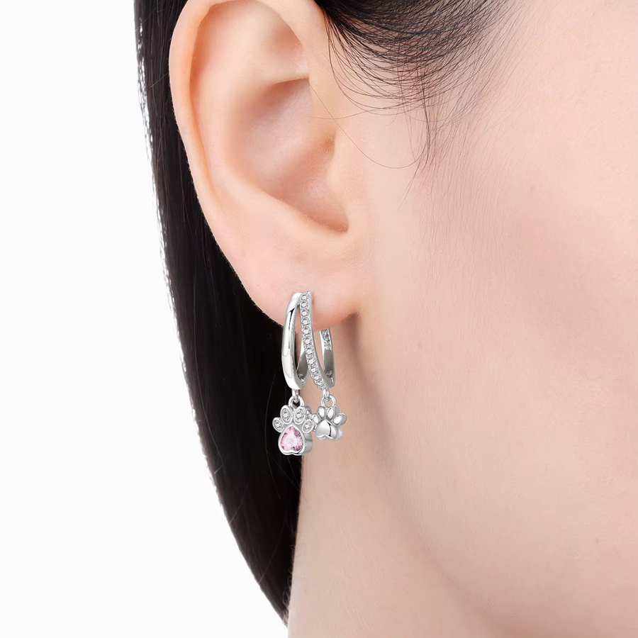 Cycuff Ohrringe, 925 Silber, Haustier Pfotenabdruck, Damen - Bild 2