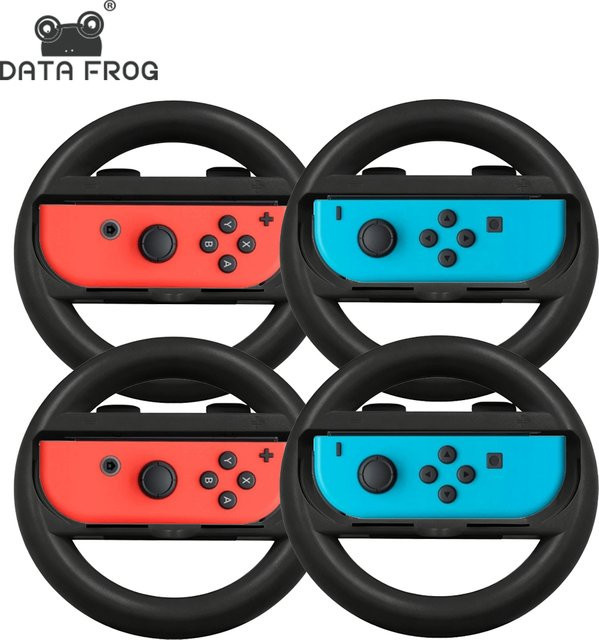 Data Frog Rennlenkrad-Adapter für Nintendo Switch & OLED, 2er-Pack Joy-Con Lenkräder mit 2 Daumengriffen, Schwarz - Bild 1