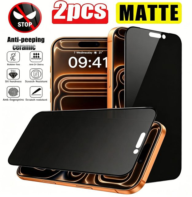 BOLLYMORE 4-in-1 Mattierte Keramik-Displayschutzfolie mit Anti-Spy und Blendschutz für iPhone 17/16/15/14/13/12 - Bild 1