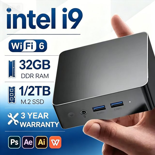 Mini PC Gamingcomputer mit Intel Core i9 10980HK, 16GB RAM, 2TB SSD, Windows 11, WiFi 6 und Bluetooth 5.2, Schwarz - Bild 1