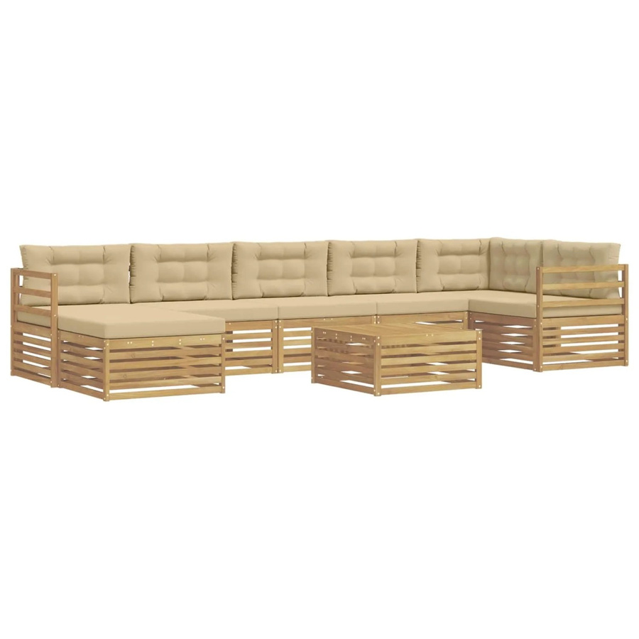 vidaXL Outdoor-Sofagarnitur in L-Form aus Akazienholz mit 8 Kissen in Weiß und Beige - Bild 2