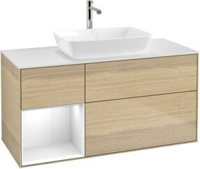 V&B Waschtischunterschrank Finion mit Wandbeleuchtung, Farbe Weiß und Eiche, Breite: 120 cm, Tiefe: 50,1 cm, Höhe: 50,1 cm - Bild 1