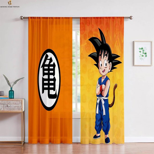 Dekorative Anime Cartoon Vorhänge im japanischen Stil mit Grafikprint, Orange, B/H: 50 x 130 cm, 2er-Set - Bild 1
