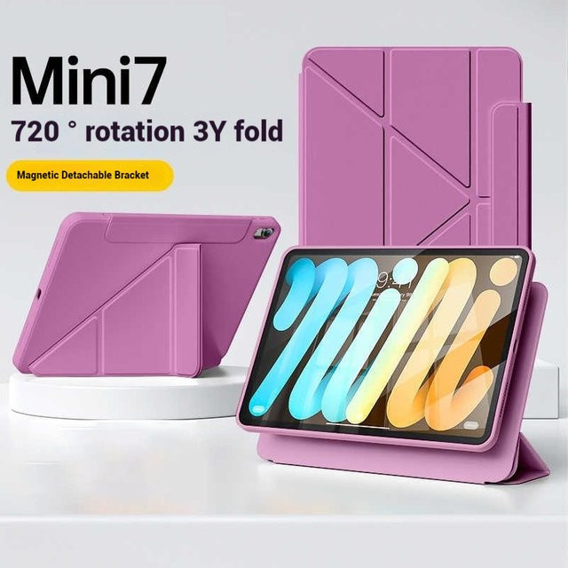 EGYAL Magnetische Tablet-Hülle für iPad Air 4/5 10,9/11/13 Zoll, M5 M4 und iPad Mini 7, 360 Grad drehbar mit abnehmbarer Rückabdeckung, Schwarz und Lila - Bild 1