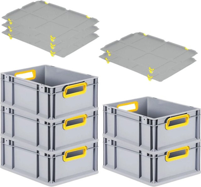 PROREGAL Spar Set 5x Eurobox Nextgen Color mit Auflagedeckel und Schiebeschnappverschlüssen in Gelb, H x B x T: 17 x 30 x 40 cm - Bild 1