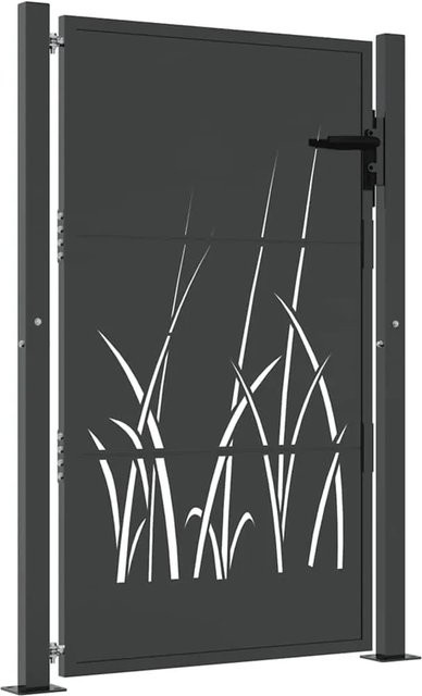 vidaXL Gartentor aus verzinktem Stahl in Anthrazit mit Gras-Design, B: 110 cm, H: 130 cm - Bild 1