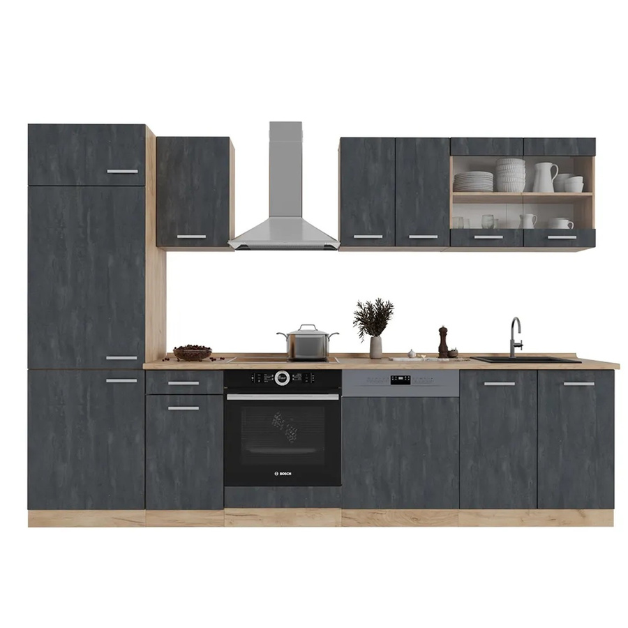 Vicco Küchenzeile R-Line in Schwarz Beton und Eiche mit Arbeitsplatte, Breite: 300 cm - Bild 2