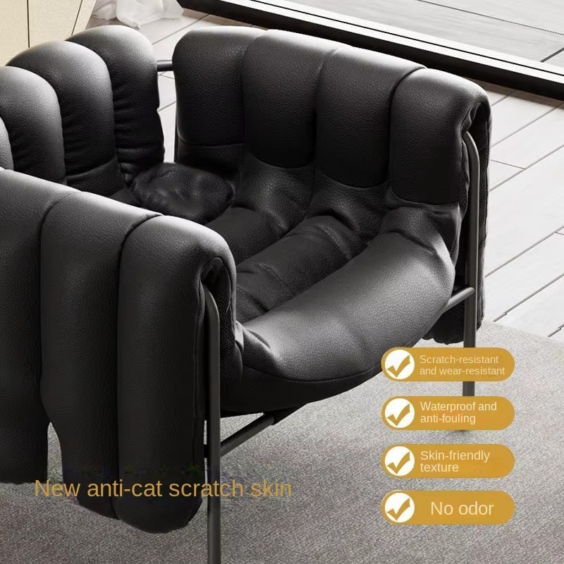 UOSU MOMO Lounge Sessel im Retro-Design mit Armlehnen aus Kunstleder, Schwarz - Bild 2