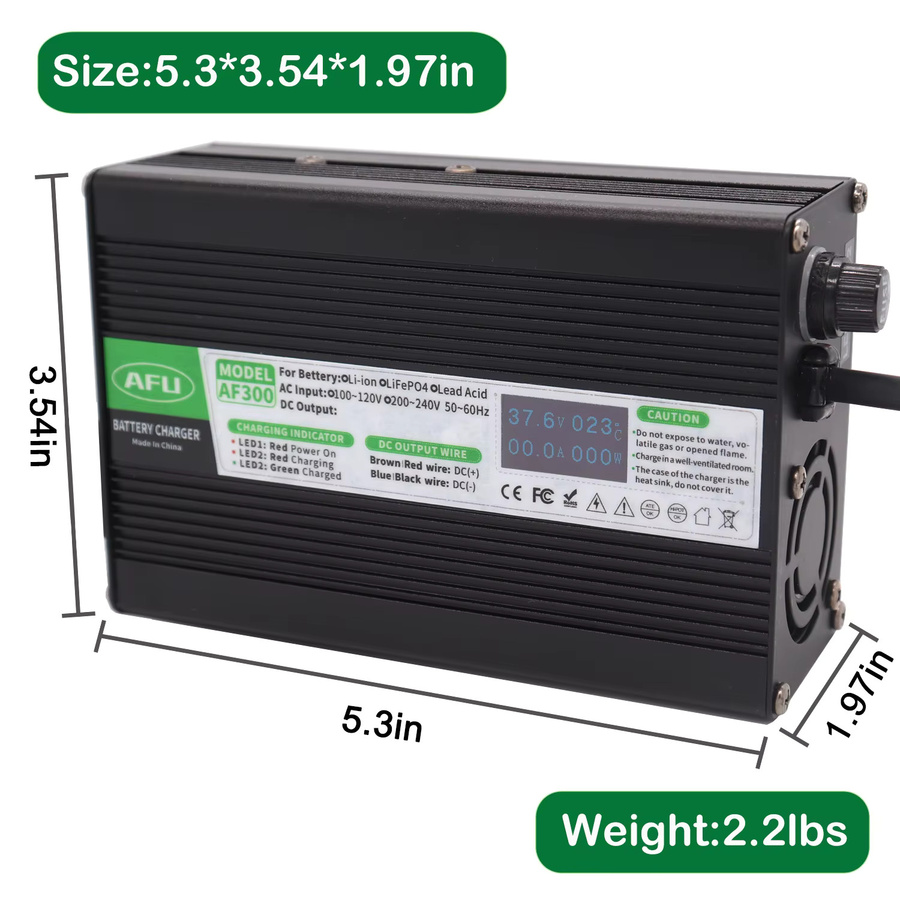 AFU Schnellladegerät für 13S 48 V Li-Ionen-Akkus mit OLED-Display und Lüfter, 54,6 V 4 A, Schwarz - Bild 2