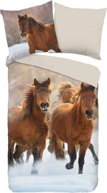 Baumwoll Bettwäsche Good Morning Ponies Flanell Mehrfarbig B/L: 135 x 200 cm mit Kissenbezug 80 x 80 cm - Bild 1