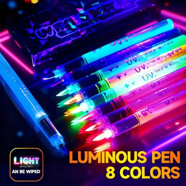Haile Fluoreszierende Marker Set, 8 Stück bunte Leuchtstifte für kreative Gesichtsbemalung und Kinder - Bild 1
