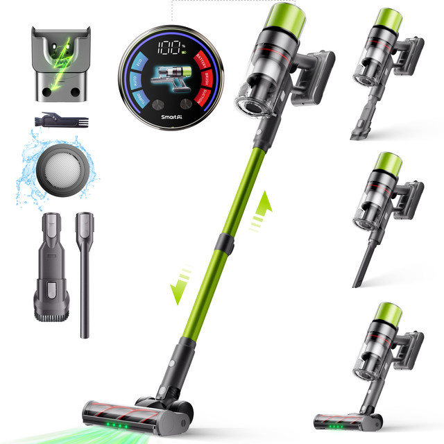 SmartAI V6 Akku-Staubsauger in Grün mit 650W Saugkraft und Anti-Knoten-Bürste für Teppiche, Hartböden, Tierhaare und Autos - Bild 1