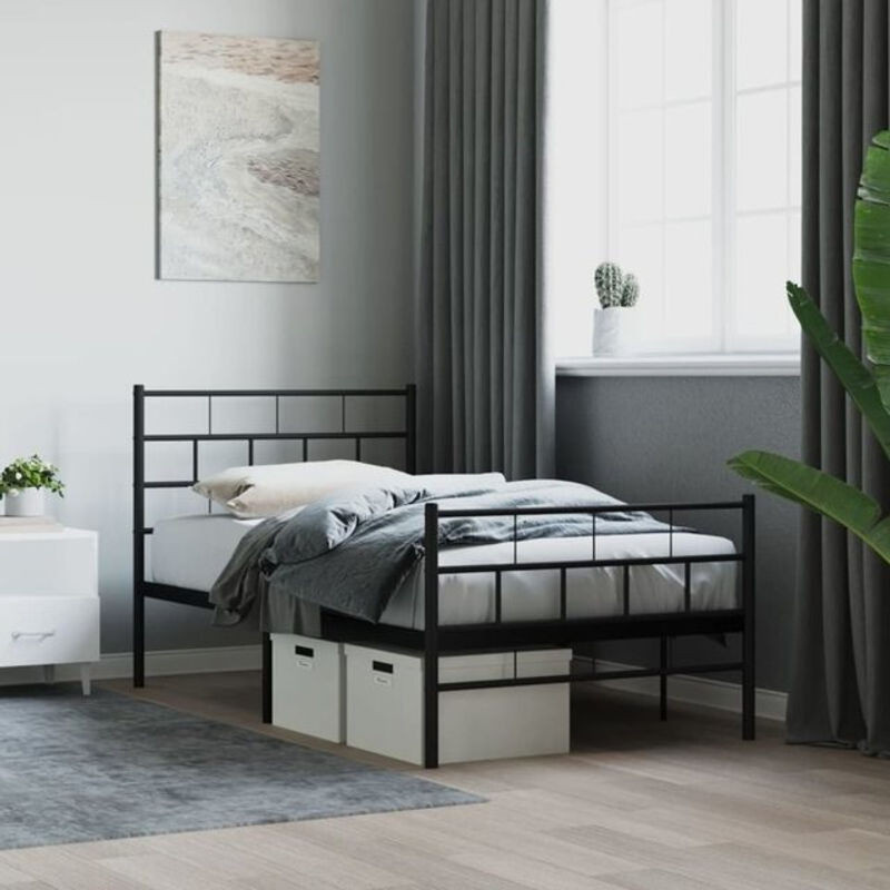Vidaxl Metallbett mit Kopf- und Fußteil in Schwarz, B/T/H: 90 x 200 cm - Bild 1