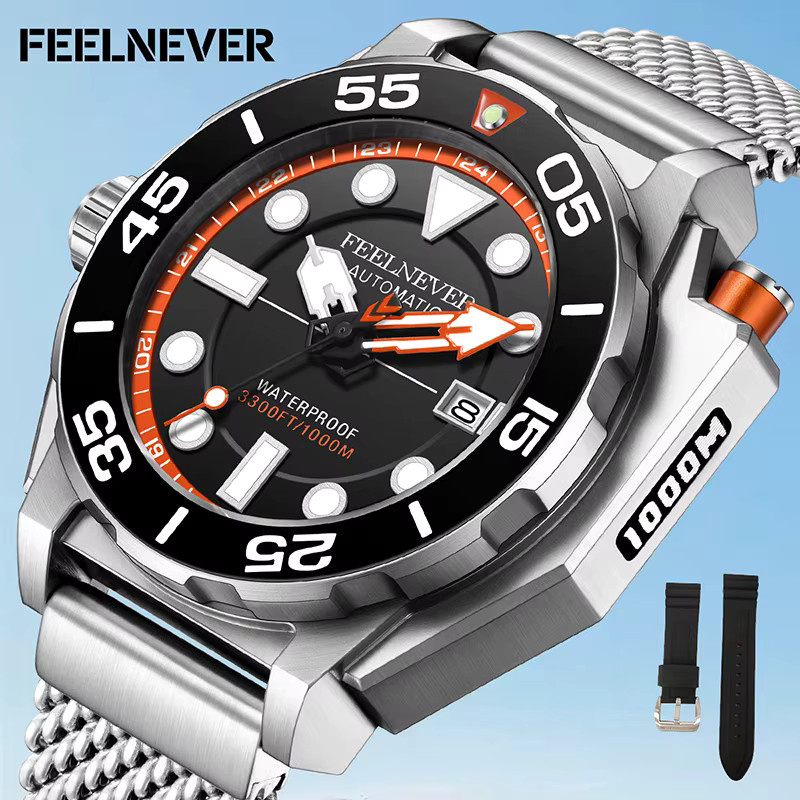 FEELNEVER Herrenuhr, Automatik, Edelstahl, Silber, Milanaise, 100 ATM - Bild 2