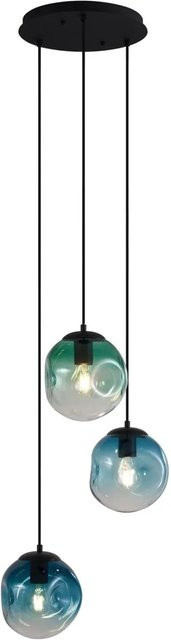 QAZQA Douglass Art Deco Hängeleuchte in Schwarz mit blauem und grünem Glas, 3-flammig - Bild 1