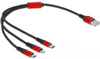 DeLock USB Ladekabel mit USB-A Stecker auf 2x USB-C und Lightning in Schwarz und Rot - Bild 1