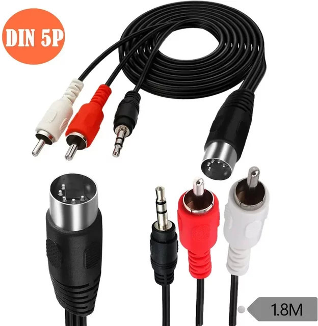 BSN Audiokabel Schwarz: 5-poliger DIN-Stecker auf 2 RCA-Stecker und 3,5 mm Klinke für Bang Olufsen, Naim und Quad Stereo-Systeme - Bild 1