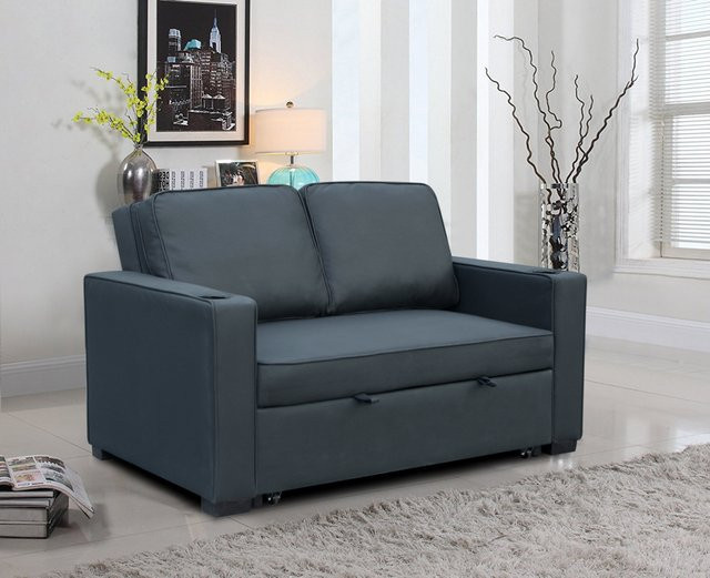 Modernes 2-Sitzer Sofabett von Happy Home in Grau mit Schlaffunktion und Armlehnen aus PU-Leder, B/T/H: 150 x 96 x 86 cm - Bild 1