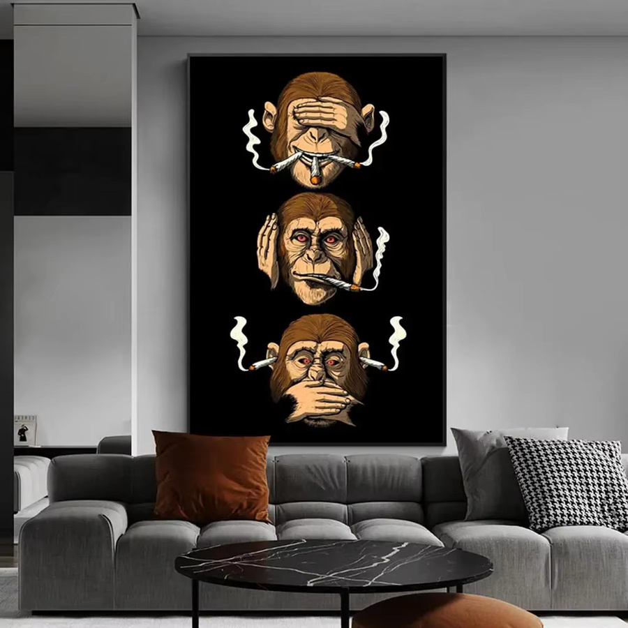 Abstrakte Wandkunst Potdemiel mit rauchendem Affen als mehrfarbiger Leinwanddruck für dein Zuhause - Bild 2