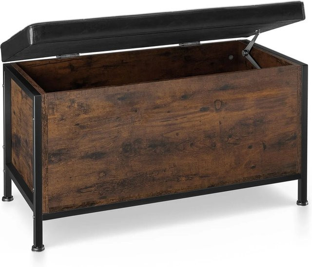tectake Sitztruhe Calico im Industrial Style mit Kunstlederbezug in Braun, B/T/H: 81,5 x 41,5 x 50,5 cm - Bild 1