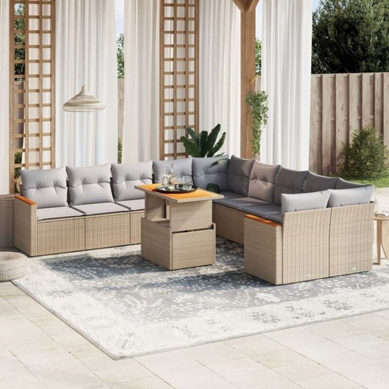 Vidaxl 11-tlg. Garten-Sofagarnitur aus Polyrattan mit Kissen in Beige - Bild 1