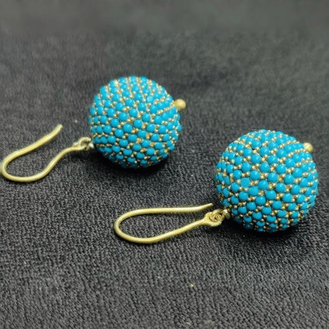 YoYo Ohrringe, synthetischer Türkis, Gold, Damen, Vintage - Bild 1
