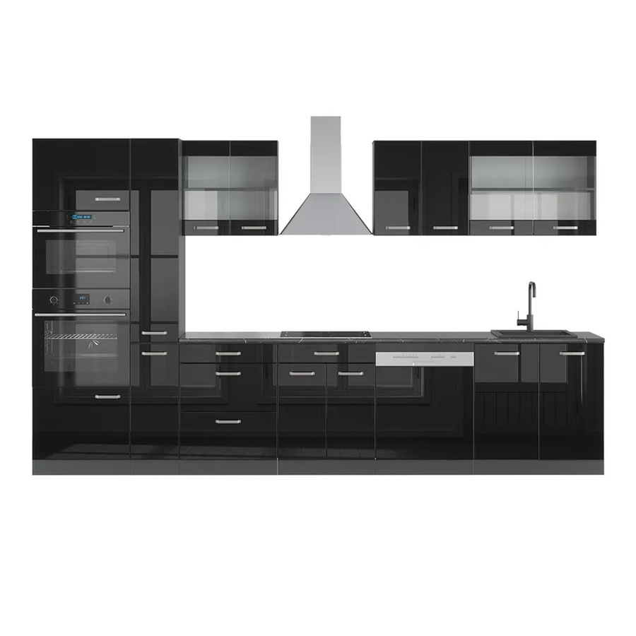 Vicco R-Line Küchenzeile Schwarz Hochglanz und Anthrazit mit Hochschrank, Breite: 350 cm - Bild 2