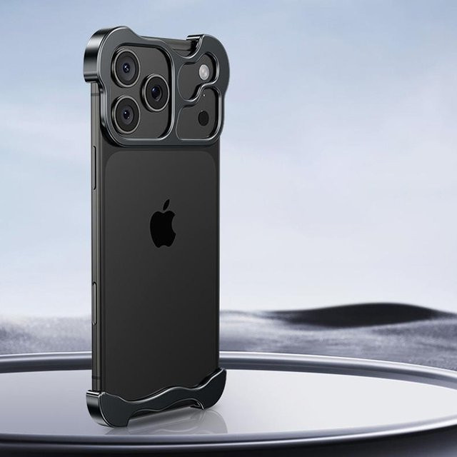 QGeeM Handyhülle aus Titanlegierung mit unregelmäßigem Metall-Design und Linsenschutz für iPhone 17 16 15 14 13 12 Pro Max 15 Plus Air, verschiedene Farben - Bild 1