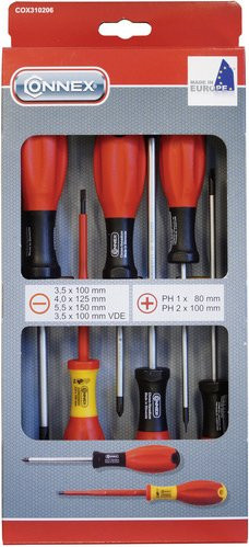 Connex Schraubendrehersatz aus Metall in Rot-Schwarz mit Längsschlitz und PH-Bit - Bild 1