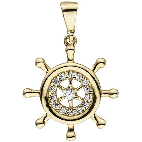 Colfem Anhänger Steuerrad, 333 Gelbgold, 15 Zirkonia - Bild 1