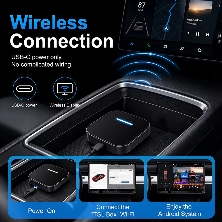 EzoneTronics 3-in-1 Kabelloses CarPlay und Android Auto Adapter für Tesla Model 3, Model Y, Model S und Model X, Schwarz - Bild 3